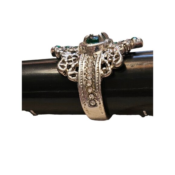 Victorian Trading Green Rhinestone & CZ Sterling Silver 925 Queen Ring Size 6 - Picture 15 of 16